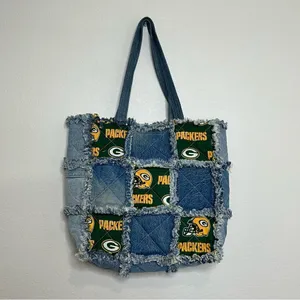 Green Bay Packers Custom Handmade‎ Denim Jeans Patchwork Purse Bag thumbnail 2