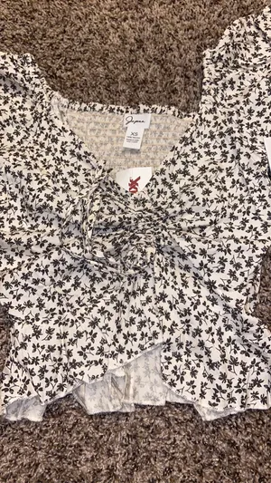 Japna White And Black Patterned Blouse Cinch Top thumbnail 5