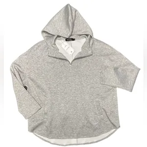 Gray oversized modern sporty chic simple travel hoodie 1/4 zipper pockets NWT M thumbnail 6