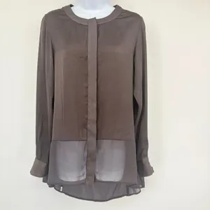 Rag & Bone Silk Sheer Hi Low Blouse Taupe Long Sleeve‎ Top S Minimalist Designer thumbnail 2
