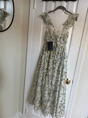En Saison Charleston Floral Ruffle Midi Dress Natural Indigo NWT M thumbnail 5
