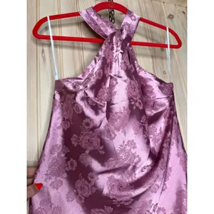 NWT Lulus Got the Key Mauve Satin Floral Jacquard Halter Mini Dress Party Sz M thumbnail 5