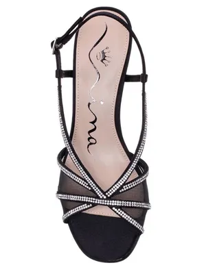 Nina Bonney Rhinestone Mesh Block Heel Sandals Black Size 8M NIB thumbnail 2