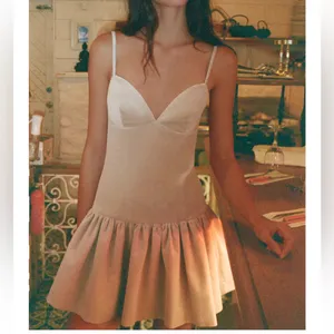 Zara NWT velvet spaghetti strap voluminous ruffle hem light pale pink mini dress thumbnail 5