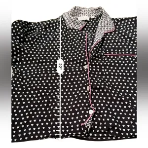 Lele Sadoughi x Roller Rabbit Black, White & Pink Heart Print Pajama‎ Set Sz L thumbnail 8