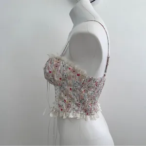 Vintage style Corset Floral Lace-Up Crop Top thumbnail 4