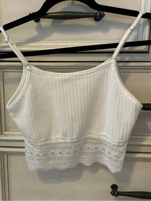 Lace bottom white crop tank top thumbnail 3