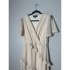 Lulus Next To You Swiss Dot Ruffled Midi Dress Size‎ M Fairy Coquette Asymmetric thumbnail 3