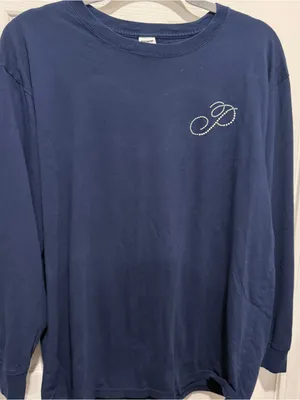 PINK Victoria’s Secret Navy Long Sleeve Logo Tee Rhinestone Graphic Size L thumbnail 1