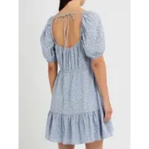 & 0ther Stories Puff Sleeve Light blue Organic Cotton Eyelet Dress 12 thumbnail 2