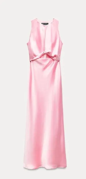 Zara maxi dress midi Light Pink tie knot satin effect wedding party thumbnail 9