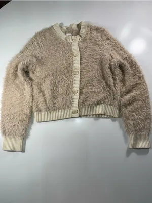 aerie Super Soft Cream Fuzzy Button-Front Cardigan thumbnail 2