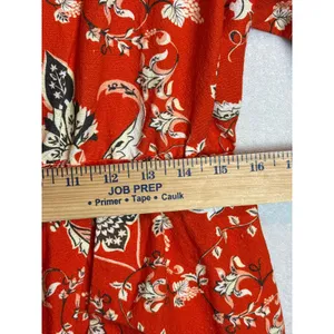 Farm Rio Anthropologie Long Sleeve Romper Red Orange Floral Cotton $228 NWT thumbnail 13