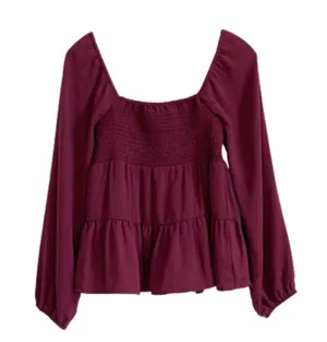 Paper Crane Top Berry Purple Smocked Baby Doll Long Sleeve Blouse Top Medium NEW thumbnail 11