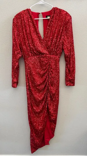 NWOT Alexia Admor Silena Surplice Midi Dress Red Sequin V-Neck Womens Size XS thumbnail 1