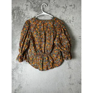 Free People Floral‎ Peplum Blouse Women's Small Puff Sleeve Button Front Boho thumbnail 3
