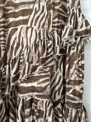 Sinsay Beige Zebra-Print Tiered Ruffle Asymmetrical Midi Lined Skirt Size XL thumbnail 9