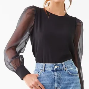 ✨Mesh Sleeves Open Back Blouse✨ Black thumbnail 1