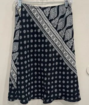 VTG Y2K L'Amadei D.P. Altomonte Black Cream Bandana‎ Print Slip Skirt Boho Small thumbnail 1