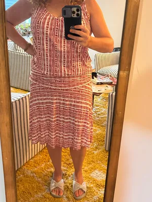 LASCANA NEW Red White Boho Print Convertible Midi Dress Size 16 resortwear thumbnail 5
