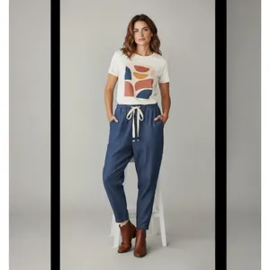 Sandrine Rose NWT Dark Indigo Denim Cargo Crop Pants Drawstring Small thumbnail 16