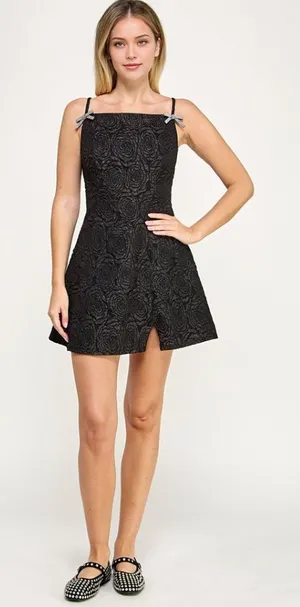 NWT Crystal Doll Junior’s Jacquard Rhinestone Bow A-Line Mini Dress thumbnail 1