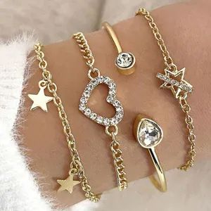 Set of 4 Golden Bracelets with Heart and Stars - Crystals thumbnail 1