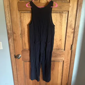 Free People Black Sleeveless V-Neck Button-Front Wide-Leg Jumpsuit Size s/m thumbnail 8