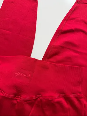 PINK VS Active High Rise Ribbed Seamless Leggings, Red, Size L thumbnail 2