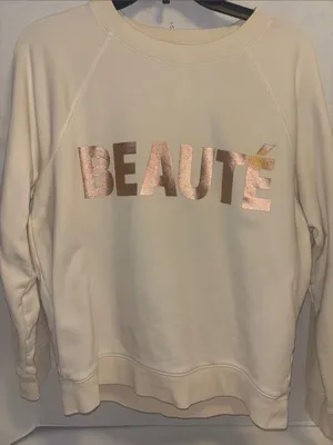 J Crew Cream Colored Sweatshirt Featuring Metallic Rose Gold Beaute Lettering thumbnail 1