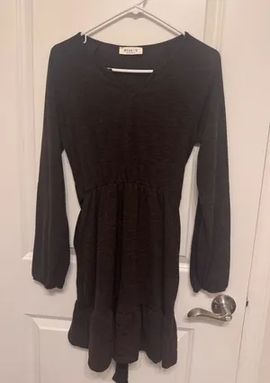 Miss U Brown Long-Sleeve Tiered Dress thumbnail 1