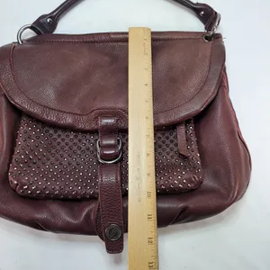 REVEL New York Studded Pebbled Leather Shoulder Bag Purse Brown Dark Red Y2K‎ thumbnail 4