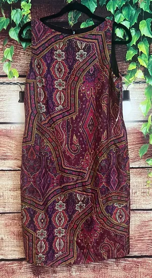 Lauren Ralph Lauren 100% Silk Paisley Midi Dress Sz 8 Floral Boatneck Shift NWT thumbnail 1