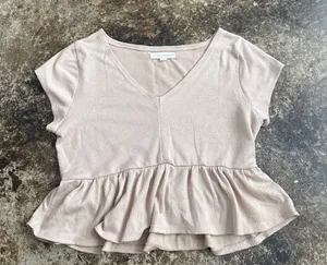 Coco + Jaimeson Tan Peplum Crop Top thumbnail 1