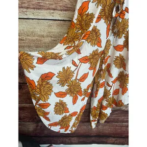 Free People Ivy Street Wide Leg Sunflower Jumpsuit Large Fall Leaves Boho Flowy Orange Crop thumbnail 5