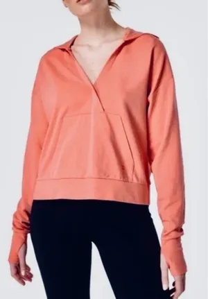 Sweaty Betty After Class Relaxed Hoodie Coral Pink Thumbhole Pocket Athleisure‎ thumbnail 1