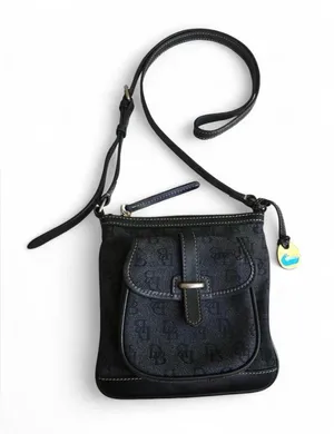 DOONEY & BOURKE Dark Grey Canvas Leather Trims Small Crossbody Bag thumbnail 1