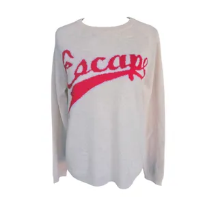 SPRING + MERCER NWT Cream Cashmere Sweater Red‎ Escape Script Logo Size Large Red thumbnail 2