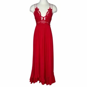Free People Adella Lace Maxi Dress Red Romantic Boho Chic Crochet Strappy Small thumbnail 4