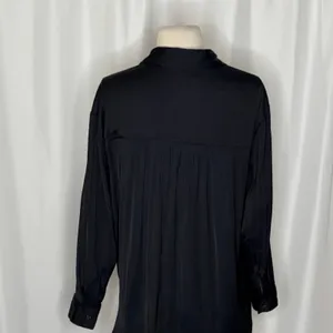 ANTHROPOLOGIE Black Satin Button Down Shirt Blouse Top Pockets Solid Small thumbnail 9
