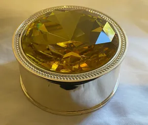 Round Chrome jewelry box with a yellow stone Gold thumbnail 1