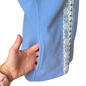 LL Bean Vest Jacket Blue Nordic Snowflake Fleece Mock Neck Full Zip Womens Med thumbnail 7