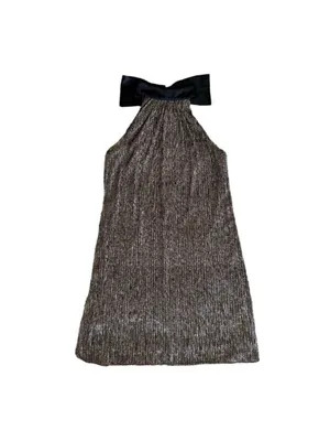 Laundry by Shelli Segal Metalli Gold Shimmer & Black Satin Bow Halter Mini DSz 6 thumbnail 12