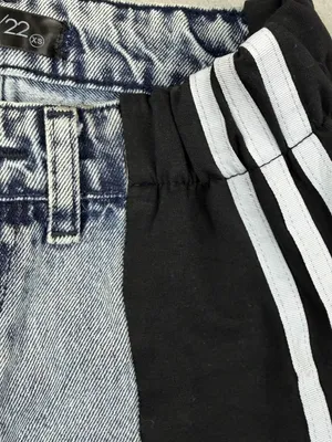 TEN/22 Jeans XS Y2K Wide Leg Acid Wash Denim Black Side Stripe 34" Inseam thumbnail 3