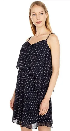 Ralph Lauren Polka-Dot Georgette Sleeveless Dress Size 12 Navy thumbnail 1