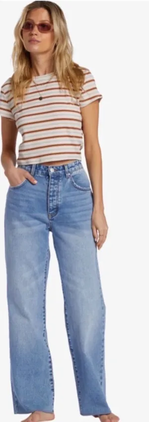 Billabong Rachel Low Waist Jeans Medium Indigo Fade Wide Leg Denim 31 NEW thumbnail 1
