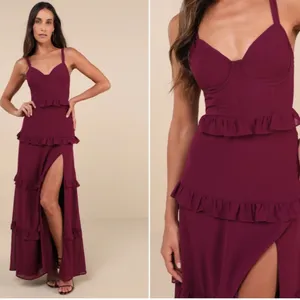 LULU's Holiday Bustier Sexy Flowy Prom Wedding Chic Flowy Ruffles Maxi Dress thumbnail 4