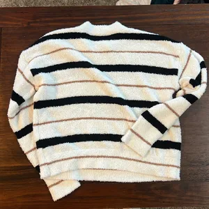 Altar'd State Black, White, and Tan Striped Crew Neck Sweater thumbnail 4
