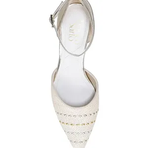 NEW Franco Sarto Taros Metallic Ankle Strap Pump SZ-9.5 White Tan thumbnail 5