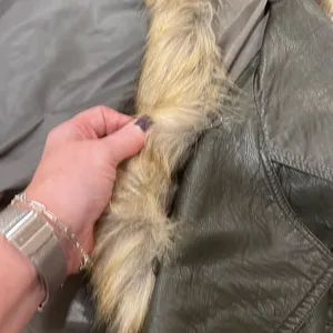 Love Token olive green vegan leather with faux fur removable collar moto jacket thumbnail 11